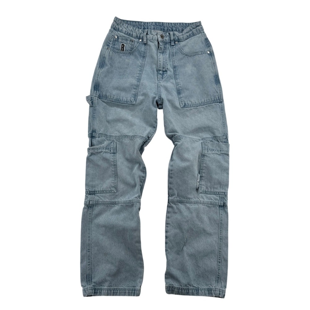 Ragged Jeans Cargo Pants Women Size 30 Light Blue Fair Wide Leg Utility Denim